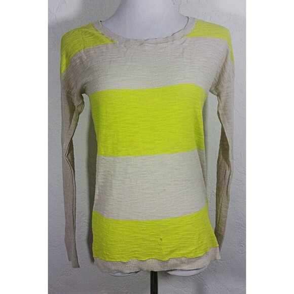 Express Top Small Striped Long Sleeve Multi Color Sheer Neon Scoop Neck - Picture 1 of 6